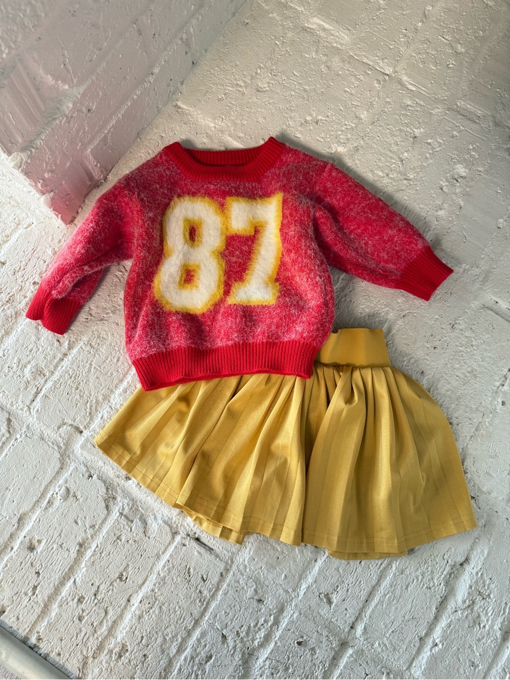 Kids Red '87 Graphic Fuzzy Knit Sweater